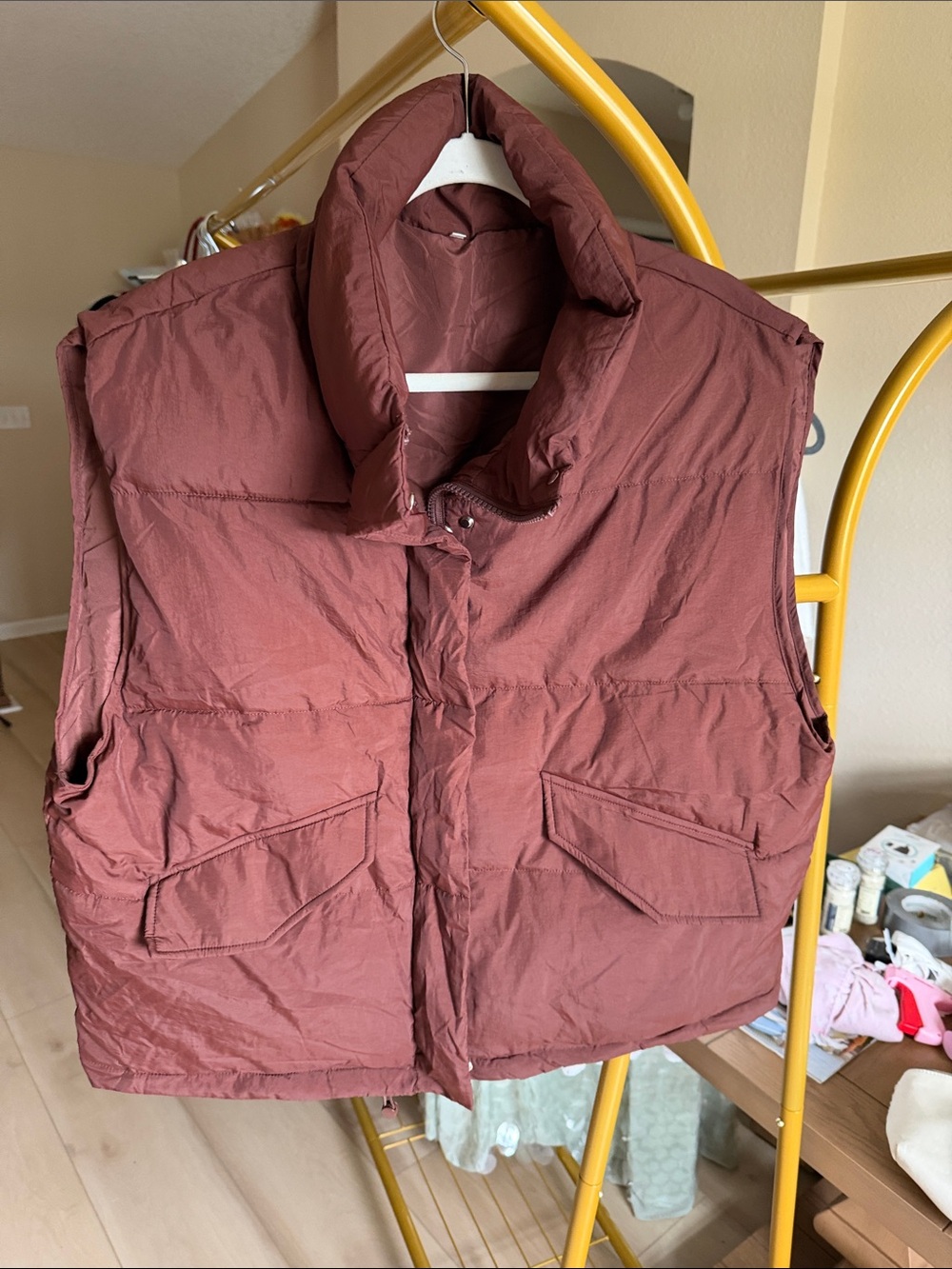 Men's Quilted Puffer Vest - Rust Brown